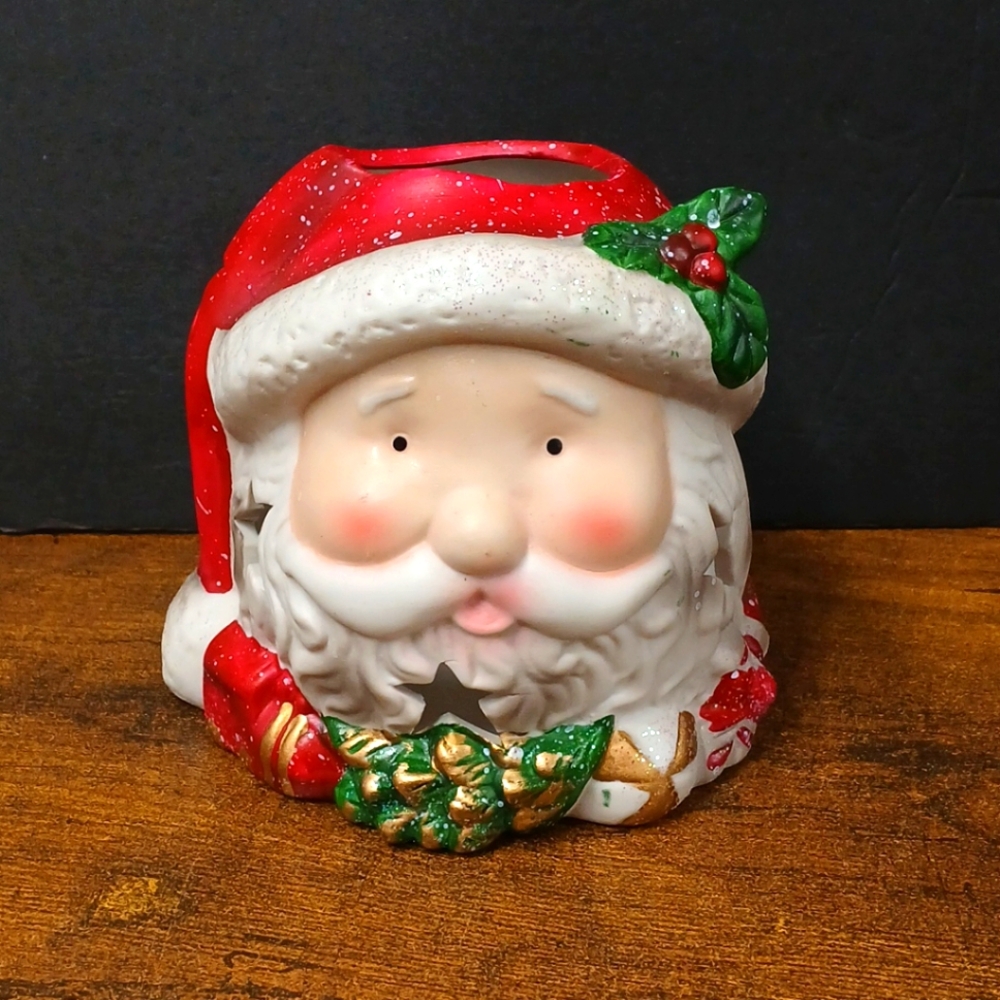 Vintage Ceramic Santa Claus 5" Candle Holder, Christmas Decor